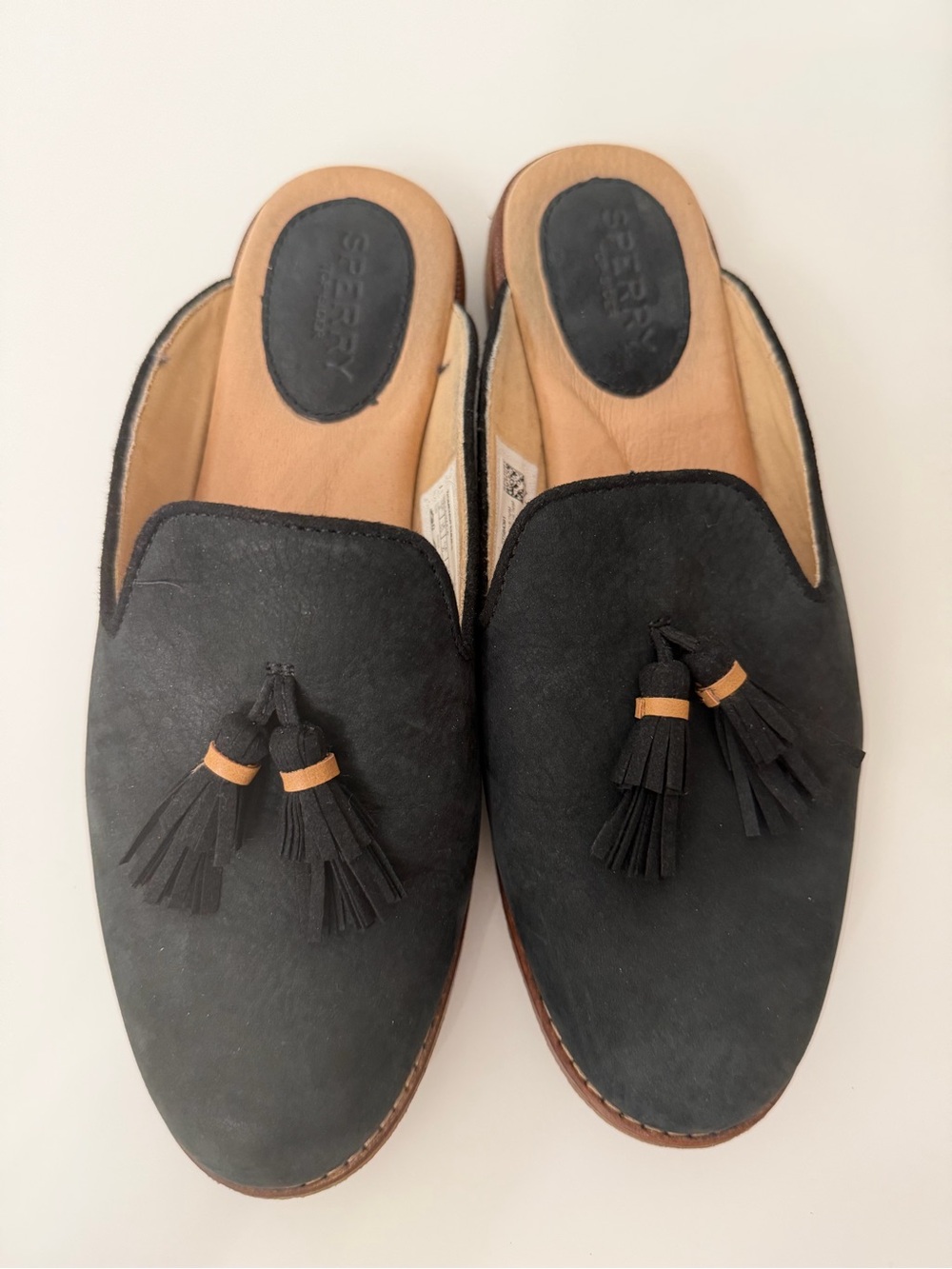Sperry Black Tassel Backless Loafers Suede Size 8 - Picture 8 of 10